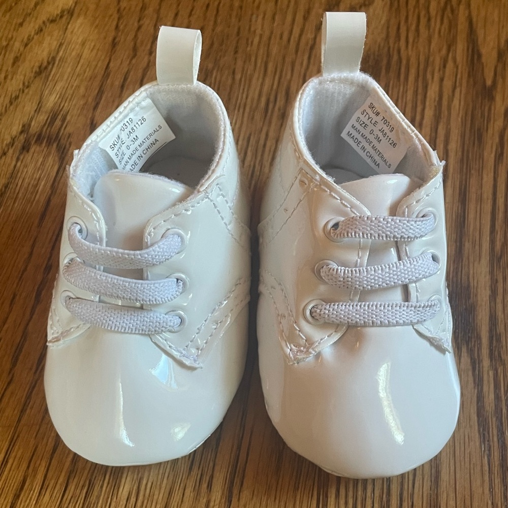 Newborn boys White Patent “Leather” shoes